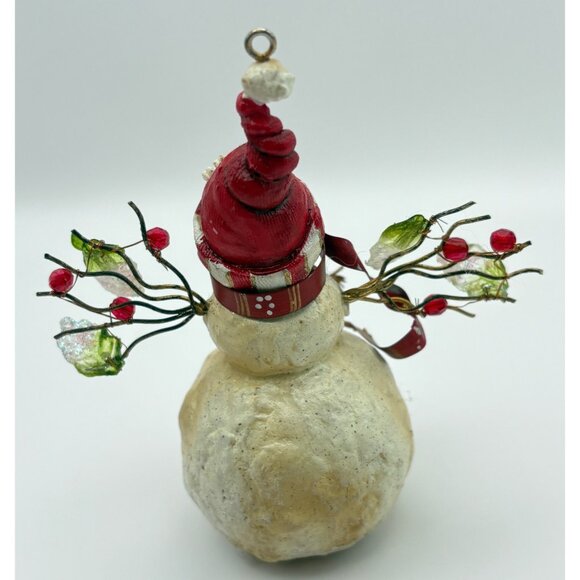 Vintage Snowman Christmas Tree Ornament Wire Branch Arms With Bird Nest Folk Art - Picture 2 of 7